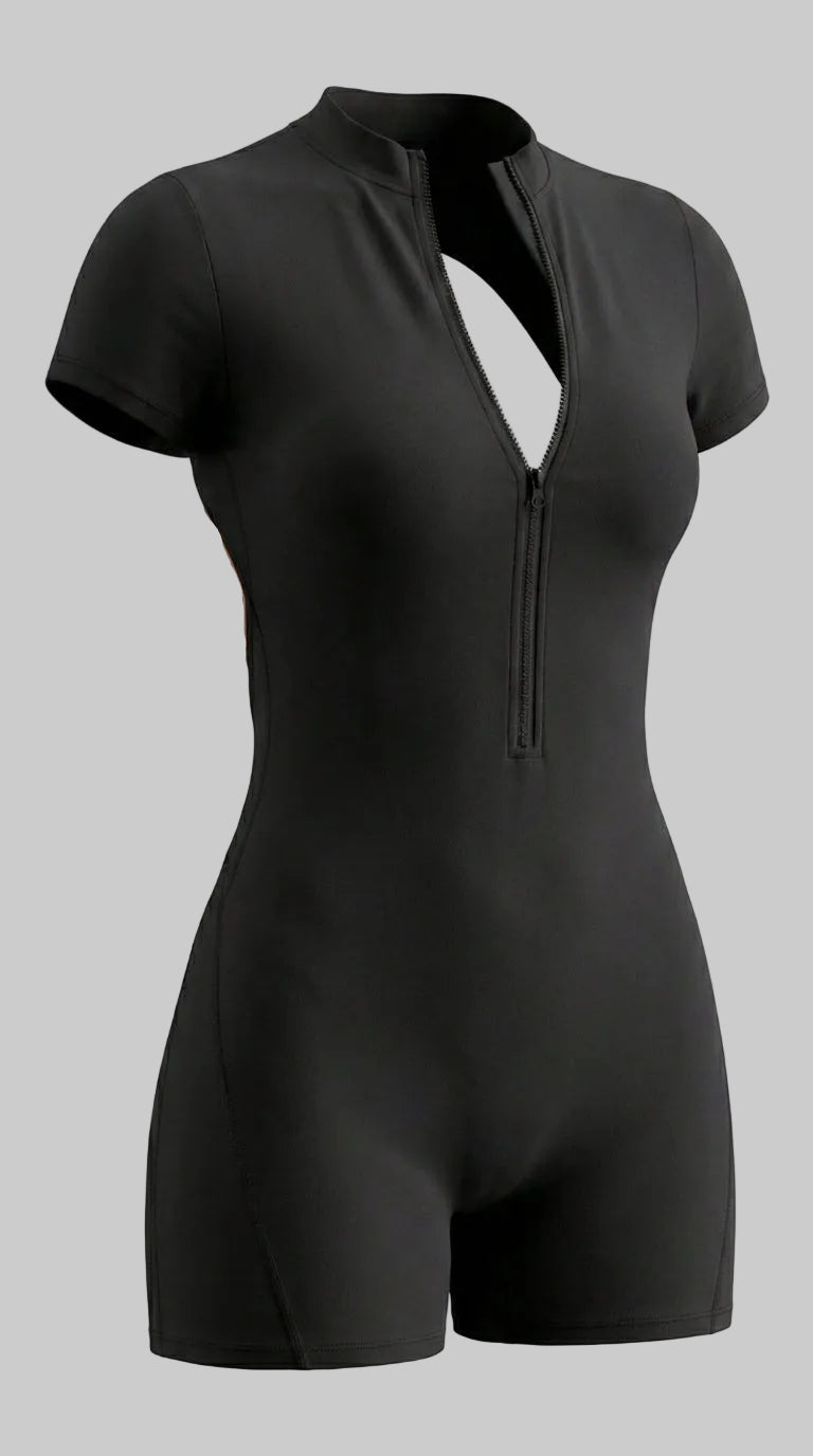 BUTTERFLY Sculpting Yoga Short Jumpsuit Zipper - Black