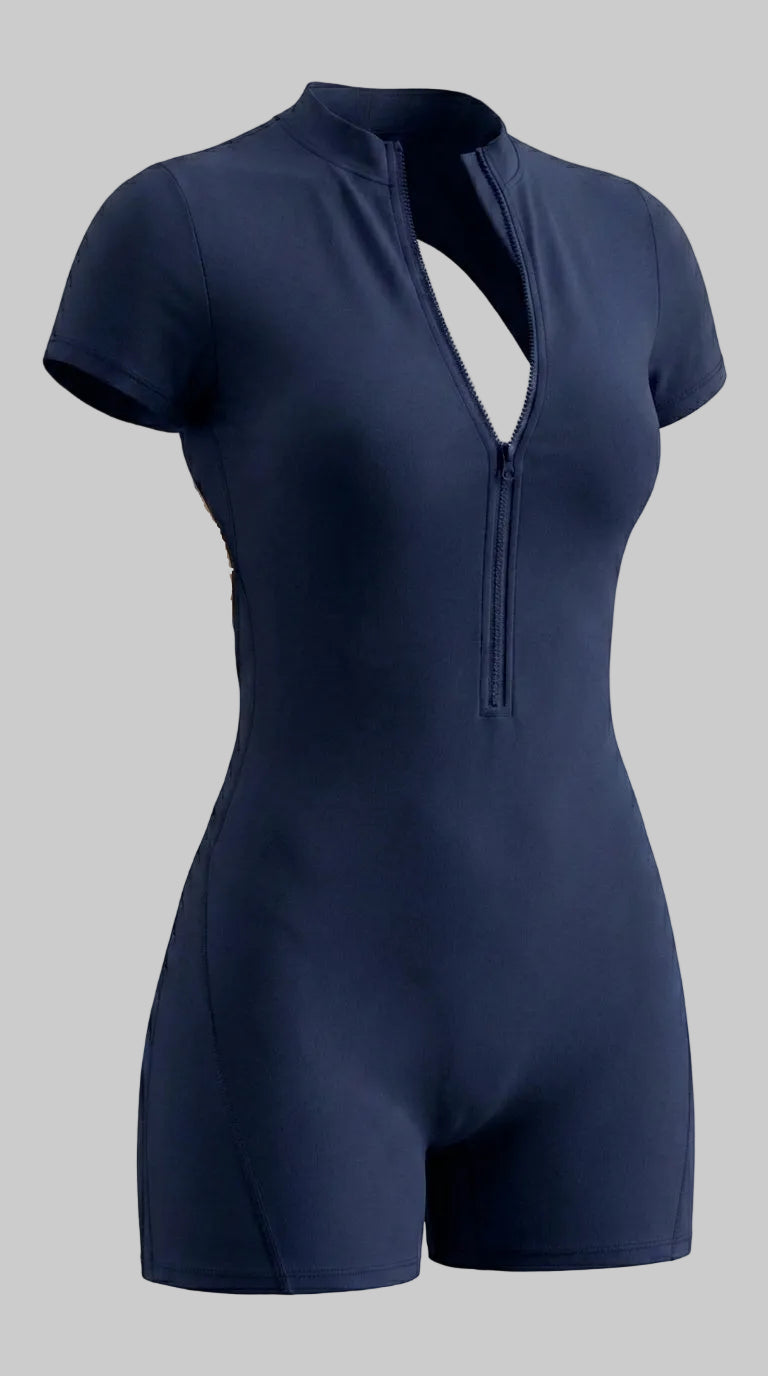 BUTTERFLY Sculpting Yoga Short Jumpsuit Zipper - Navi