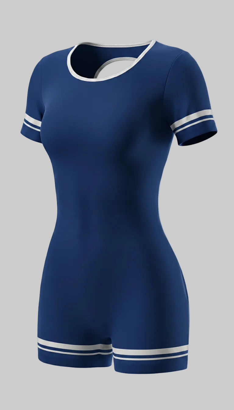 BUTTERFLY Open Back Short Sleeve Yoga Jumpsuit - Navi