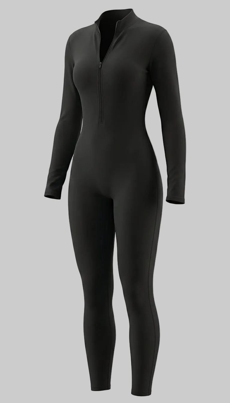 BUTTERFLY Yoga Jumpsuit Long Sleeves Zipper - Black