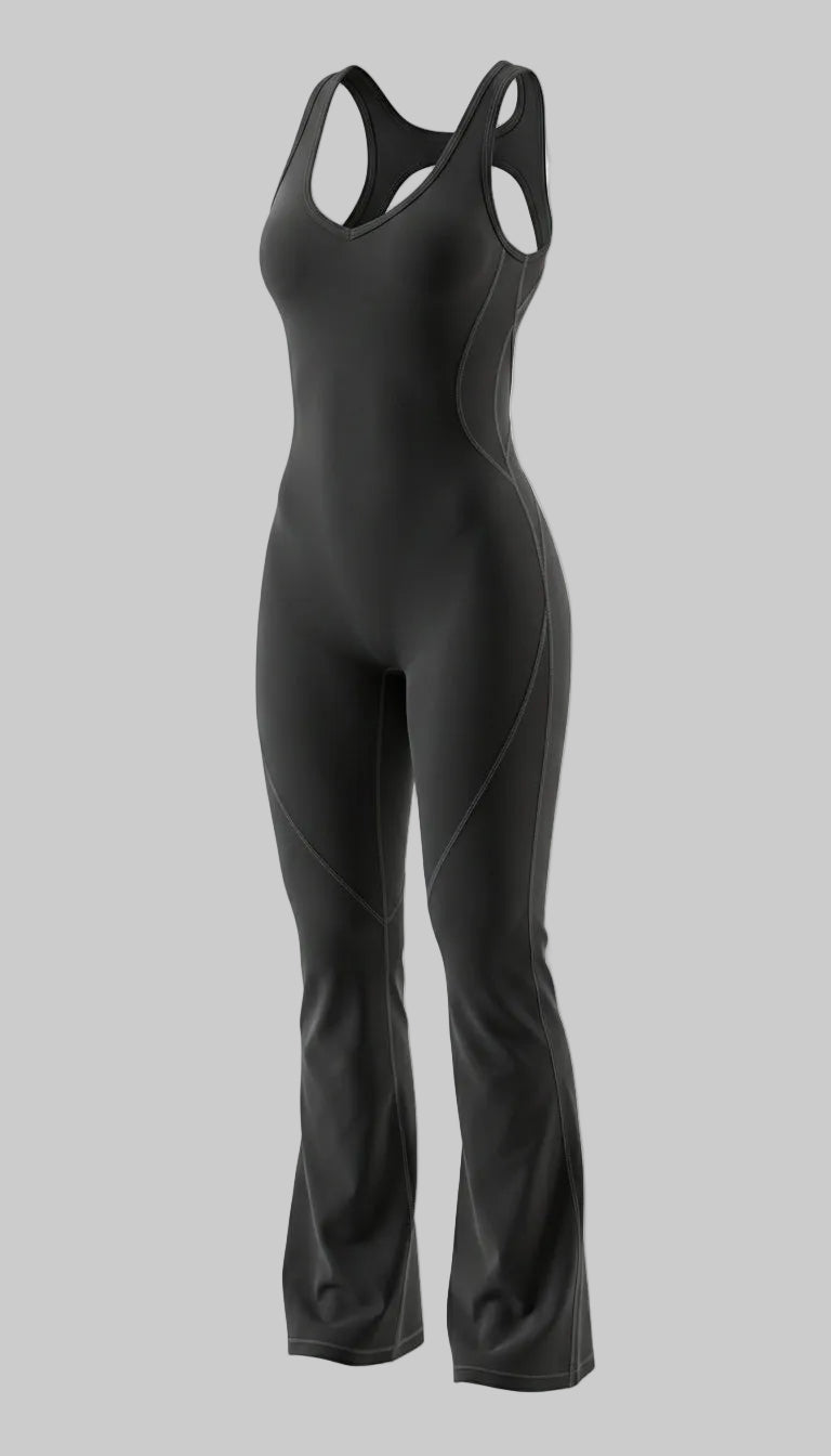 BUTTERFLY Seamless Flare Open Back Yoga Jumpsuit - Black