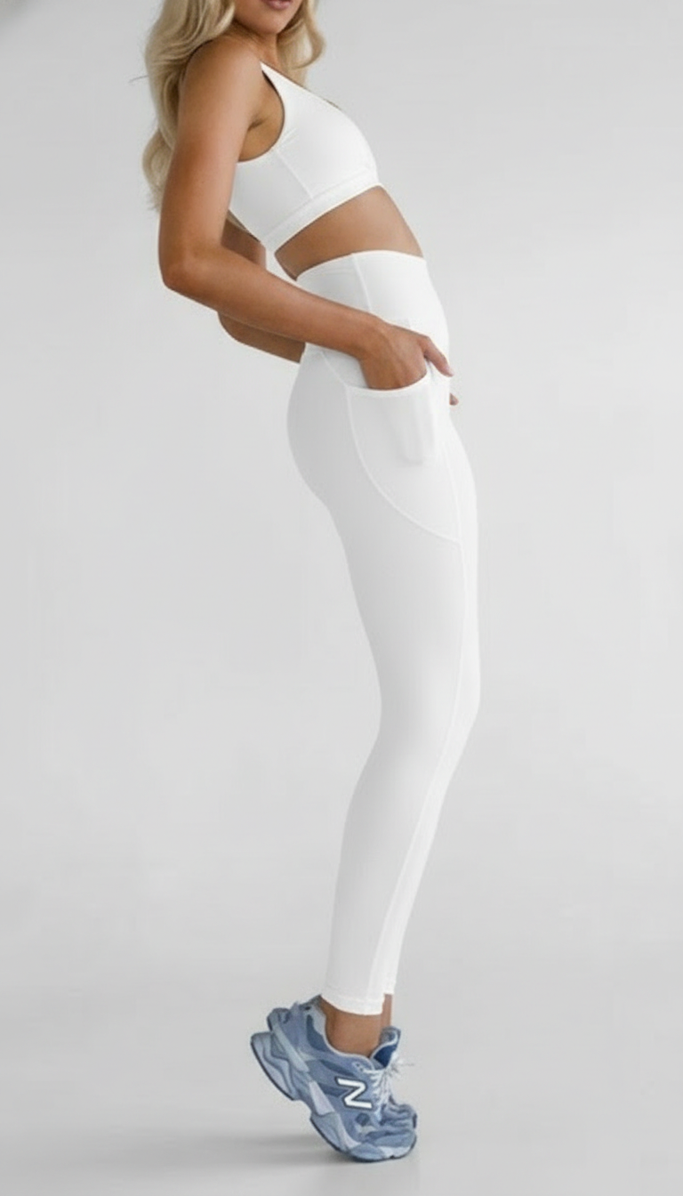 Lovertti SERENE Pocket Full Length Leggings - White