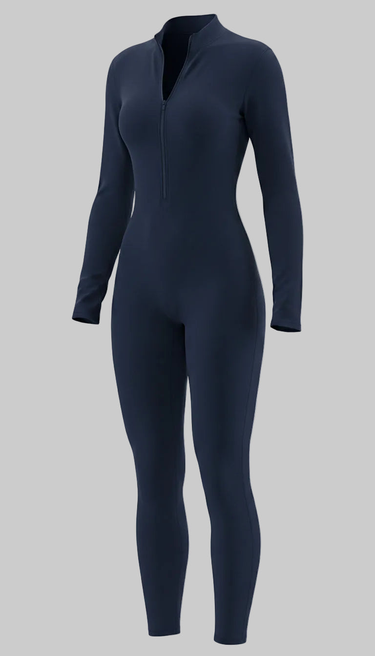 BUTTERFLY Yoga Jumpsuit Long Sleeves Zipper - Navi