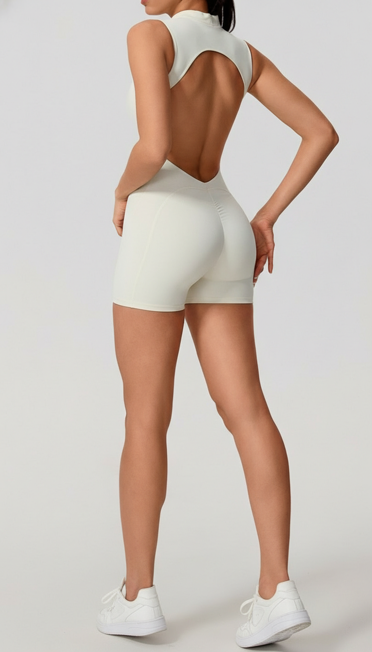 BUTTERFLY Sculpting Yoga Short Jumpsuit - Cream