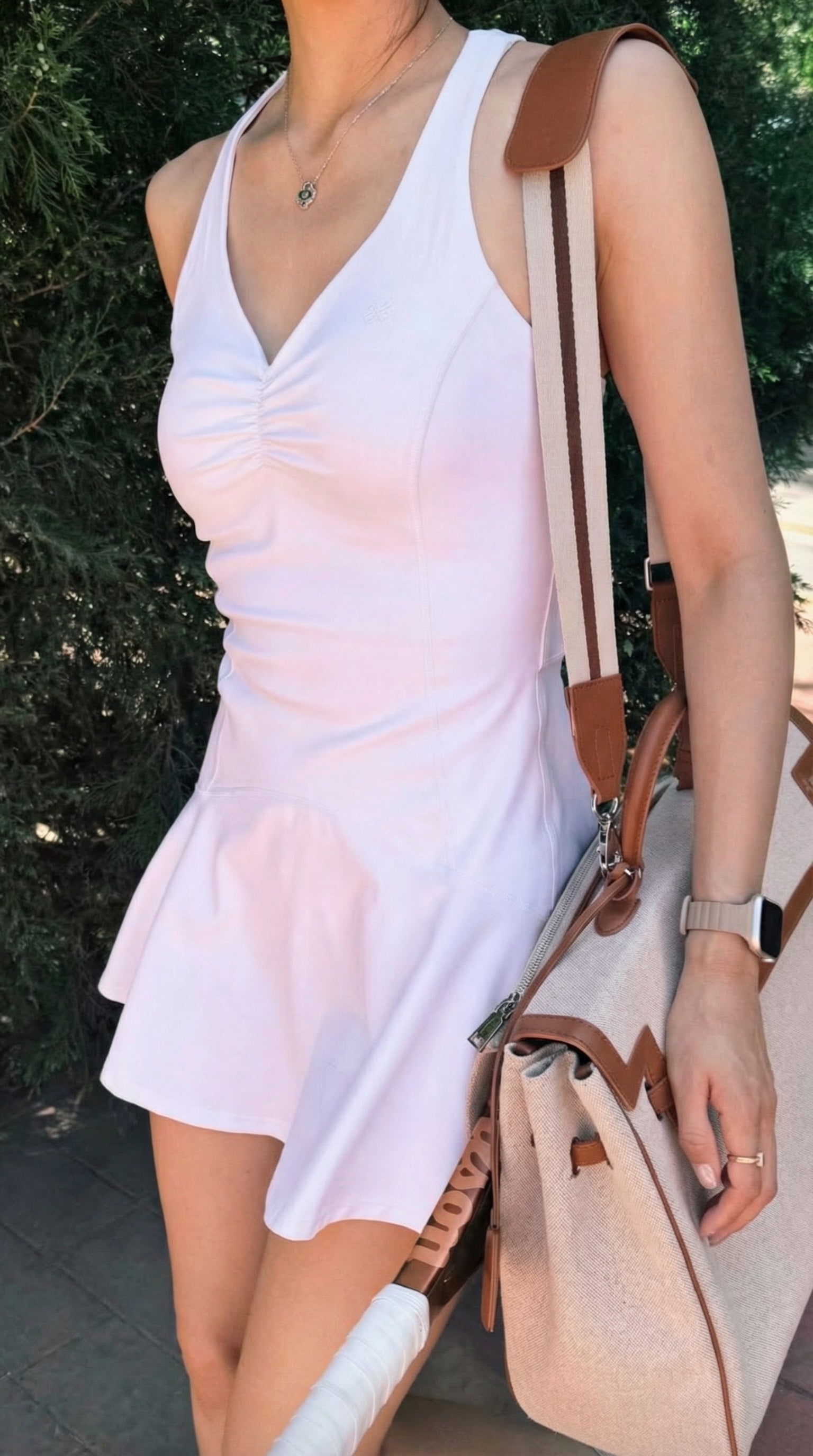 Lovertti LUXE ANGEL Backless V-Neck Active Dress – Women’s Athleisure Mini