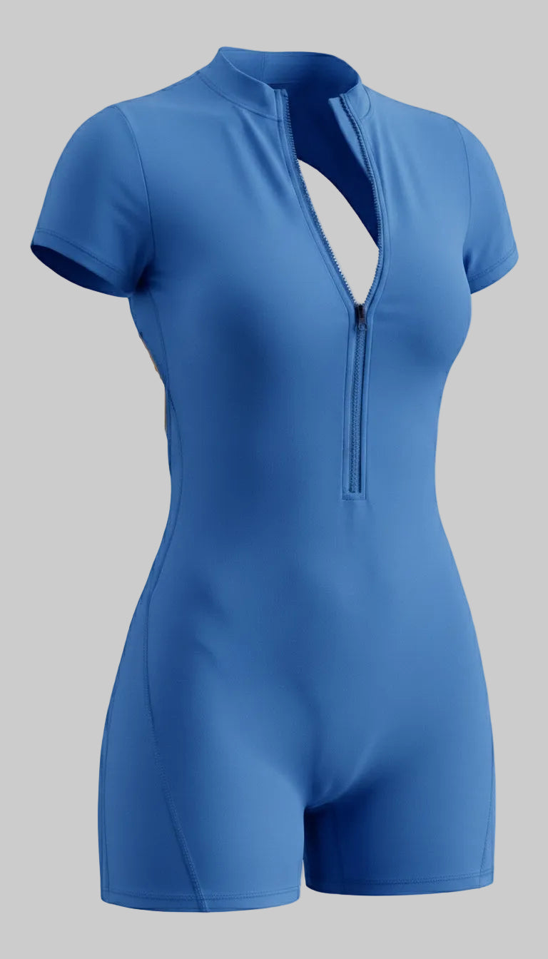 BUTTERFLY Sculpting Yoga Short Jumpsuit Zipper - Light Blue
