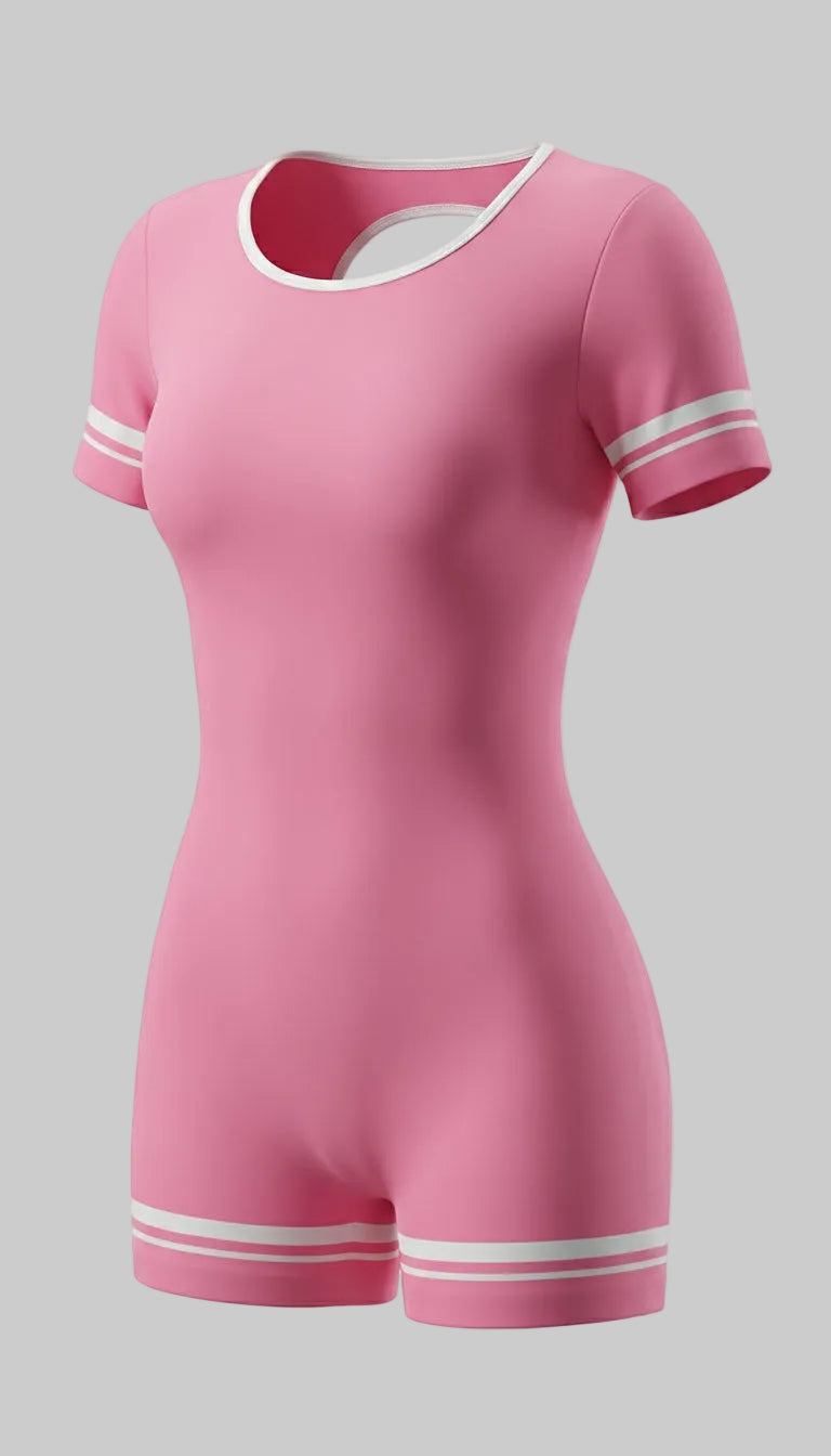 Lovertti PINK Open Back Short Sleeve Yoga Jumpsuit