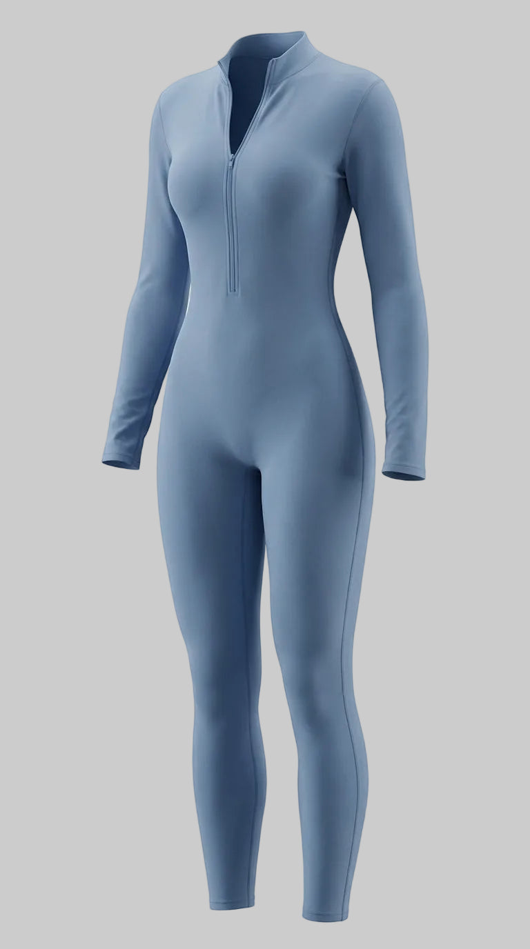 BUTTERFLY Yoga Jumpsuit Long Sleeves Zipper - Light Blue
