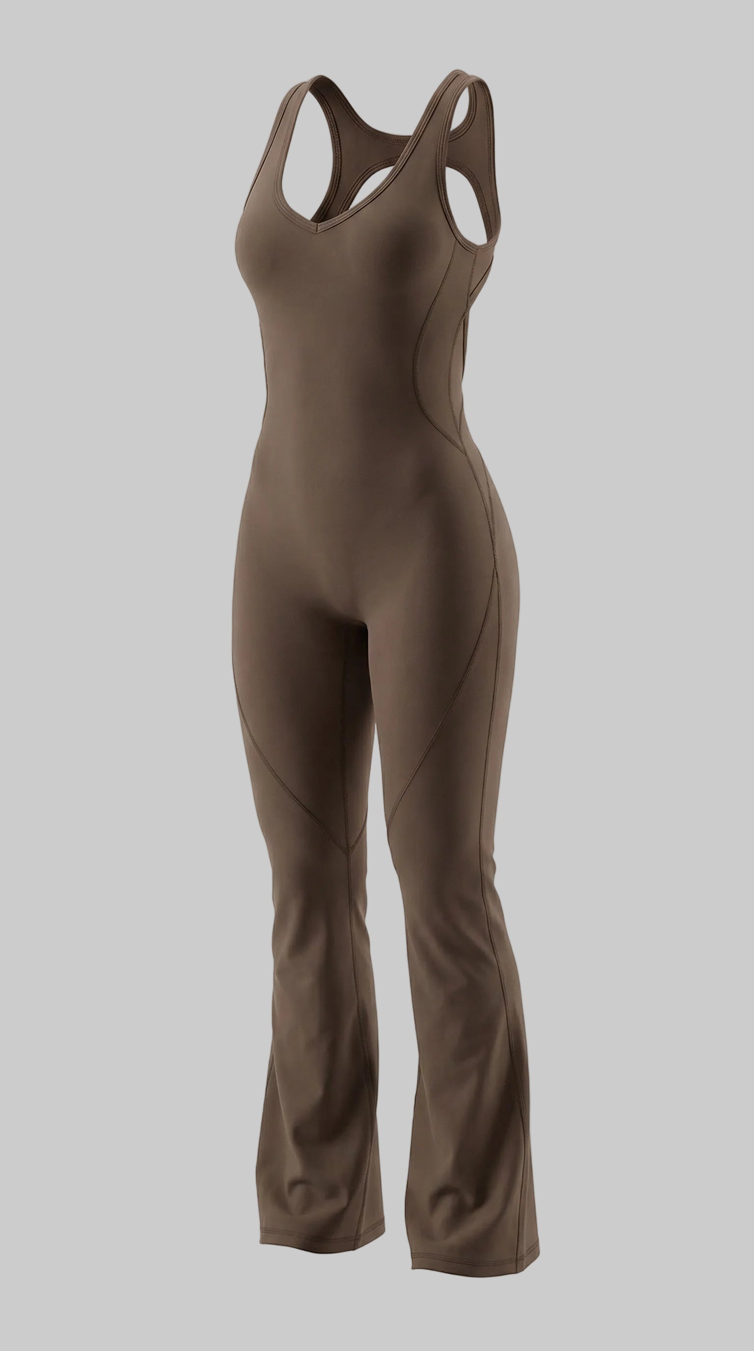 BUTTERFLY Seamless Flare Open Back Yoga Jumpsuit - Brown