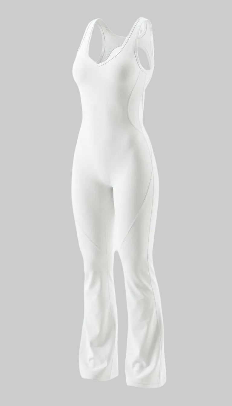 BUTTERFLY Seamless Flare Open Back Yoga Jumpsuit - White