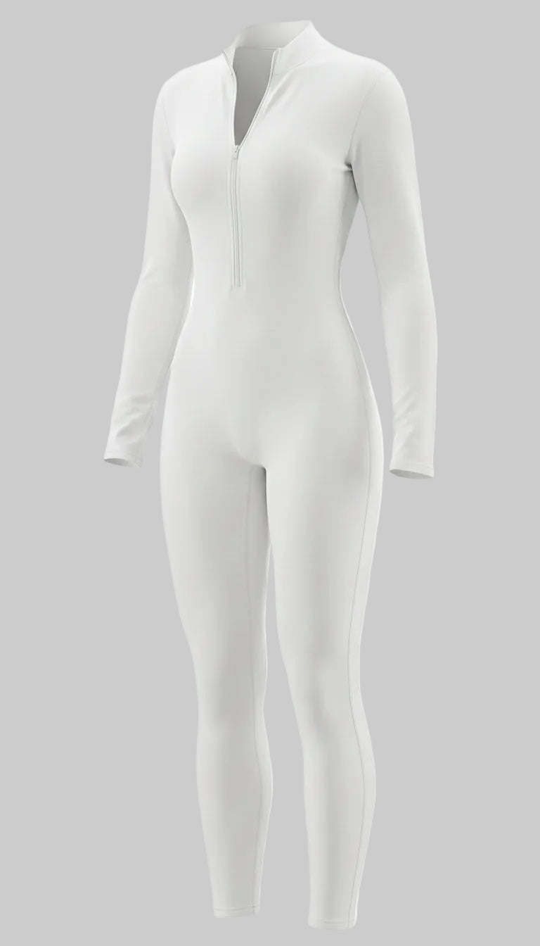 BUTTERFLY Yoga Jumpsuit Long Sleeves Zipper - White