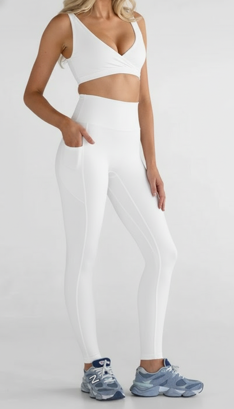 Lovertti SERENE Pocket Full Length Leggings - White
